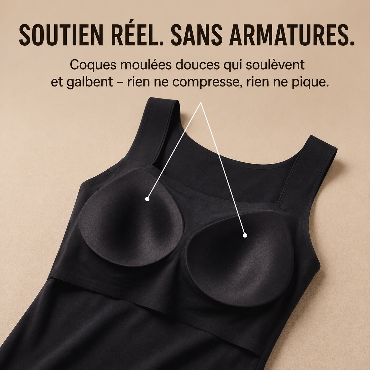 Soutien réel sans armatures, coques moulées douces